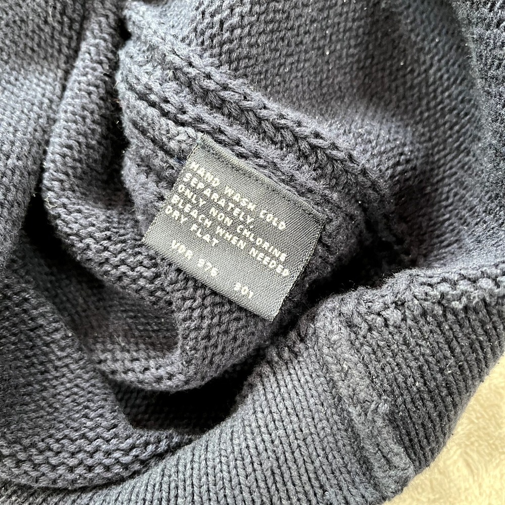 Y2K Nautica V-Neck Sweater M Navy Blue Striped Cotton Knit Coastal Transitional - Picture 4 of 9